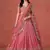 fantastic peach and light-pink zari sequins embroidered georgette indian wedding lehenga dress