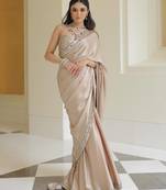 Chiku Satin Embroidered Mirror Work Saree