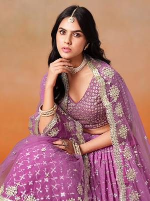 Graceful rani pink zari sequins embroidered georgette indian wedding designer lehenga dress 3