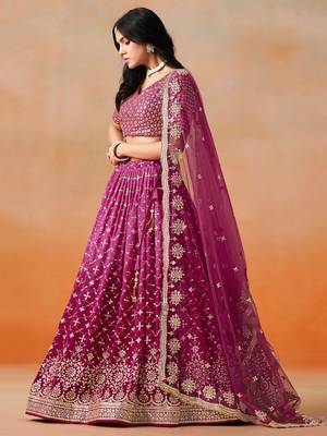 Charming red pink zari embroidery with sequins work georgette lehenga 4