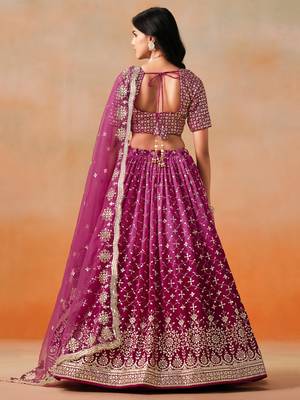 Charming red pink zari embroidery with sequins work georgette lehenga 5
