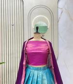 Skyblue South Style Kanchipuram Silk Semi stitched Lehenga Choli