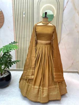 Mustard Zari Weaving Border semi Stitched Lehenga choli With Dupatta 2