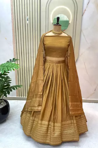 Mustard Zari Weaving Border semi Stitched Lehenga choli With Dupatta