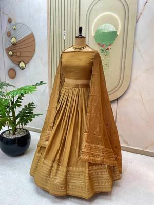 Mustard Zari Weaving Border semi Stitched Lehenga choli With Dupatta 3