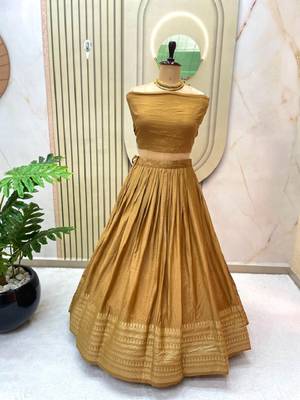 Mustard Zari Weaving Border semi Stitched Lehenga choli With Dupatta 4