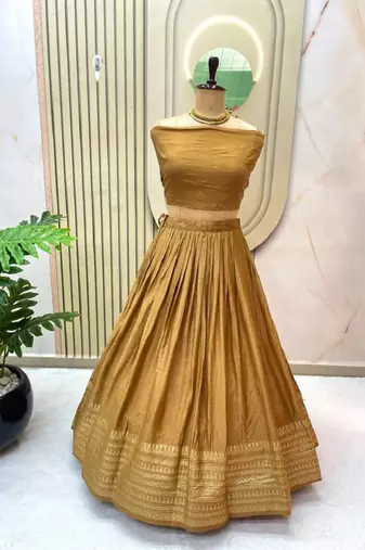 Mustard Zari Weaving Border semi Stitched Lehenga choli With Dupatta
