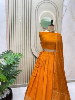 Orange Zari Weaving Border semi Stitched Lehenga choli With Dupatta 2