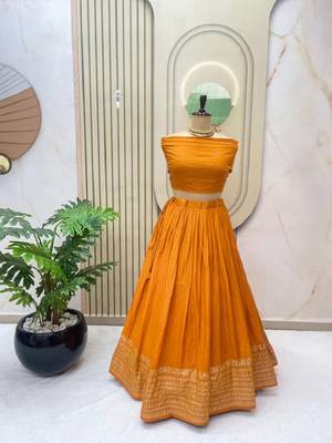 Orange Zari Weaving Border semi Stitched Lehenga choli With Dupatta 3