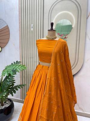 Orange Zari Weaving Border semi Stitched Lehenga choli With Dupatta 4