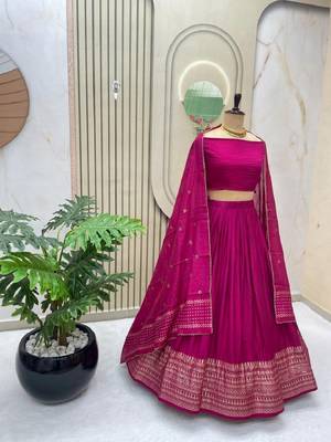 Pink Zari Weaving Border semi Stitched Lehenga set with choli and dupatta With Dupatta 2