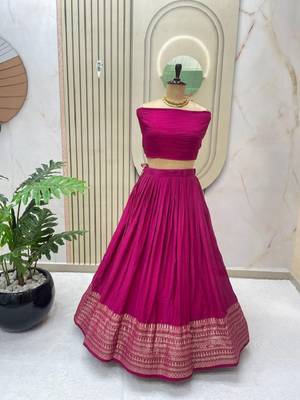 Pink Zari Weaving Border semi Stitched Lehenga set with choli and dupatta With Dupatta 3