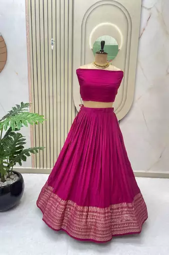 Pink Zari Weaving Border semi Stitched Lehenga set with choli and dupatta With Dupatta