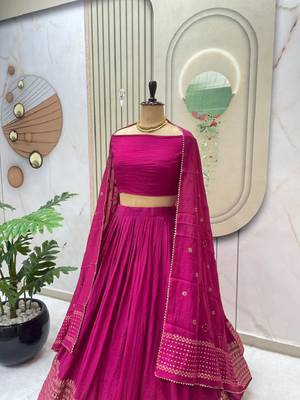 Pink Zari Weaving Border semi Stitched Lehenga set with choli and dupatta With Dupatta 1