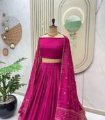 Pink Zari Weaving Border semi Stitched Lehenga choli With Dupatta