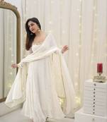 White mirror georgette anarkali gown with dupatta
