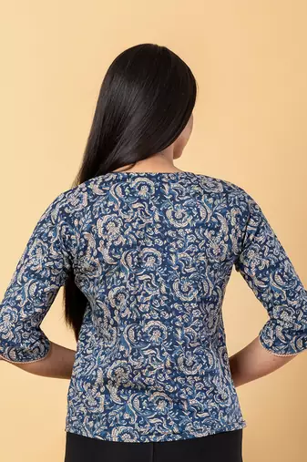 Blue and beige cotton regular top