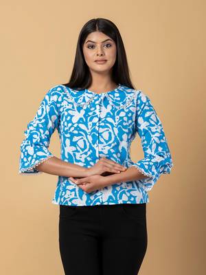 Turquoise cotton shirt top 1