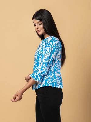 Turquoise cotton shirt top 2