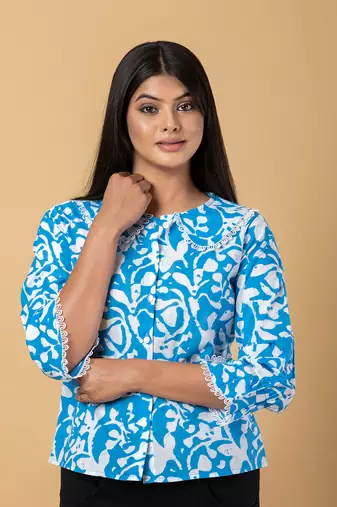 Turquoise cotton shirt top