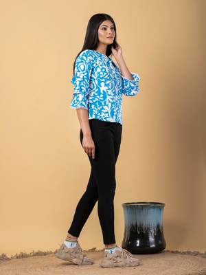 Turquoise cotton shirt top 5