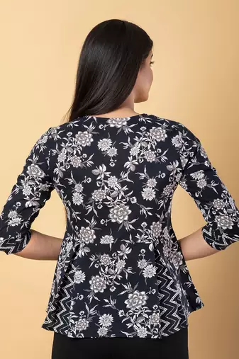 Black cotton cinched waist top