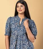 Blue and beage cotton peplum top