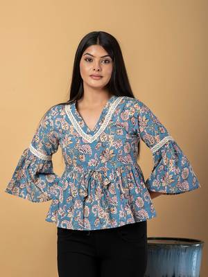 Sky blue cotton peplum top 1