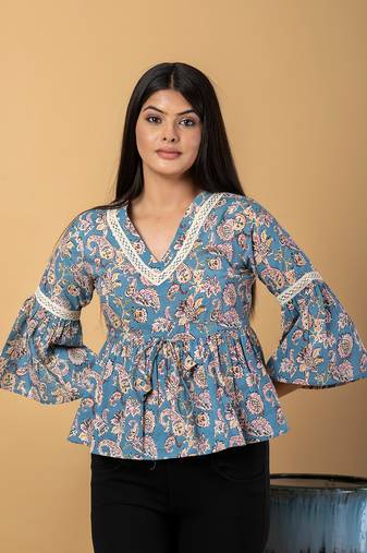 Sky blue cotton peplum top