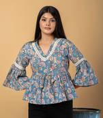Sky blue cotton peplum top