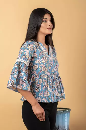 Sky blue cotton peplum top
