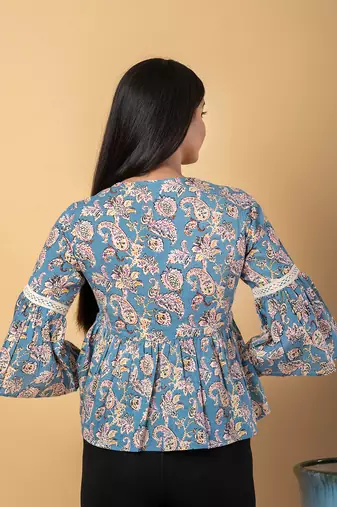 Sky blue cotton peplum top
