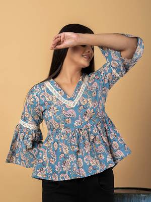 Sky blue cotton peplum top 4