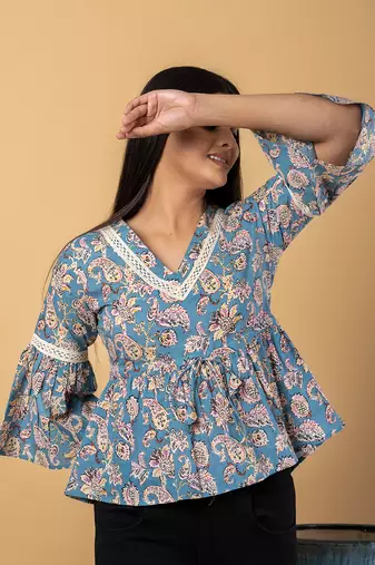 Sky blue cotton peplum top