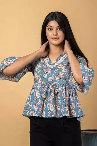 Sky blue cotton peplum top