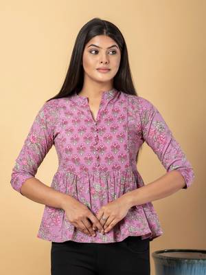 Mauve cotton peplum top 1