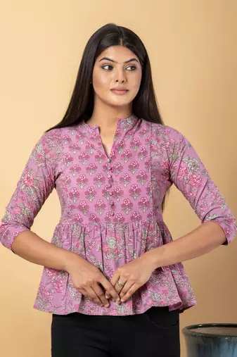 Mauve cotton peplum top