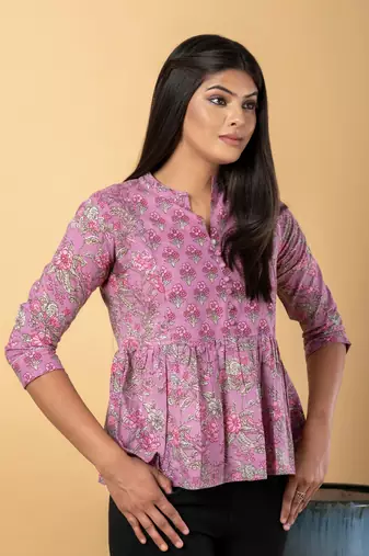 Mauve cotton peplum top
