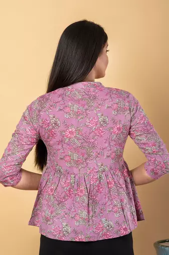 Mauve cotton peplum top