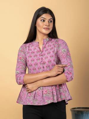 Mauve cotton peplum top 4