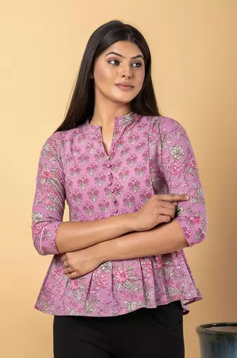 Mauve cotton peplum top
