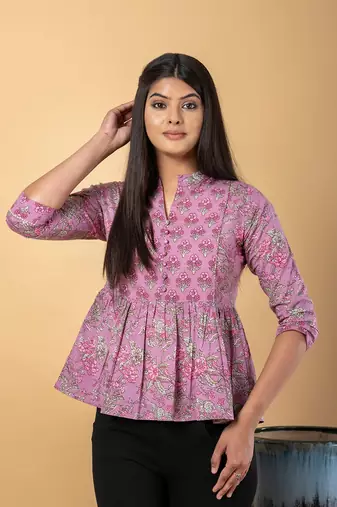 Mauve cotton peplum top