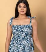 Teal blue and white cotton peplum top