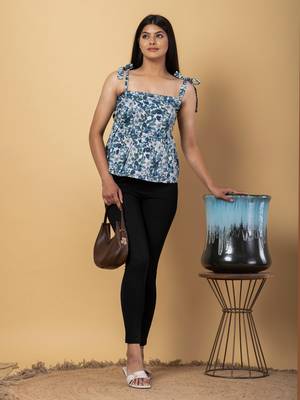 Teal blue and white cotton peplum top 5