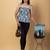 Teal blue and white cotton peplum top