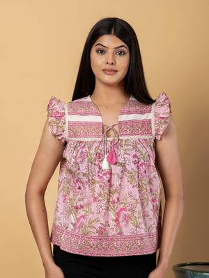 Baby pink cotton peplum top 1