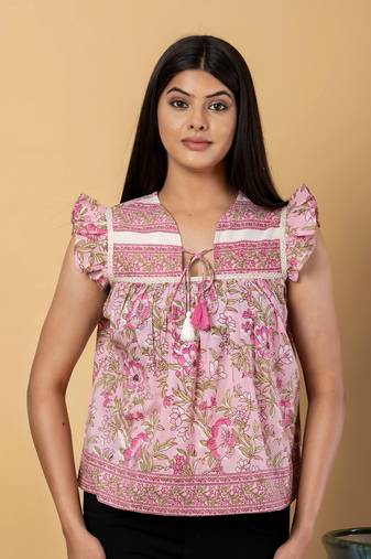 Baby pink cotton peplum top