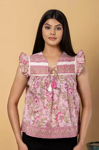 Baby pink cotton peplum top
