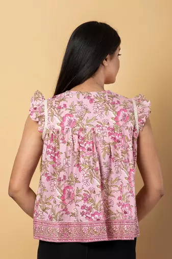 Baby pink cotton peplum top