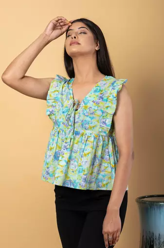 Sea green cotton empire top